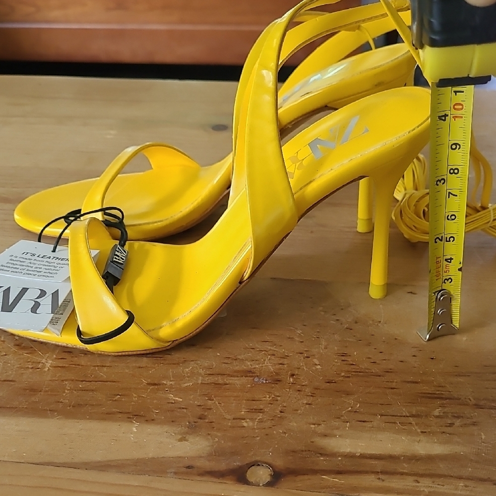 Zara Fresh Canary Yellow Strappy Sandal Lace Up Heels Size 37 - Bundle Discount - Picture 3 of 7